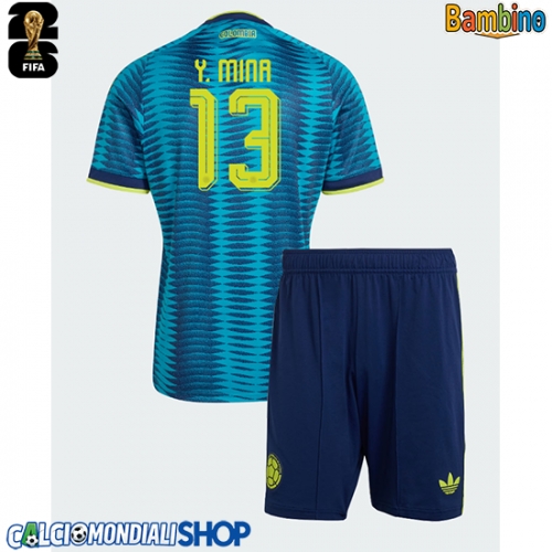 Maglie da calcio Colombia Yerry Mina #13 Seconda Maglia Bambino Mondiali 2026  Manica Corta + Pantaloni corti)